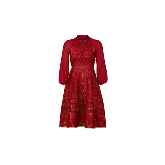 Marchesa Notte Wine Cuipare Victorina Lace Cut Out Dress in Red Size 4 MSRP:$795 - Picture 1 of 9